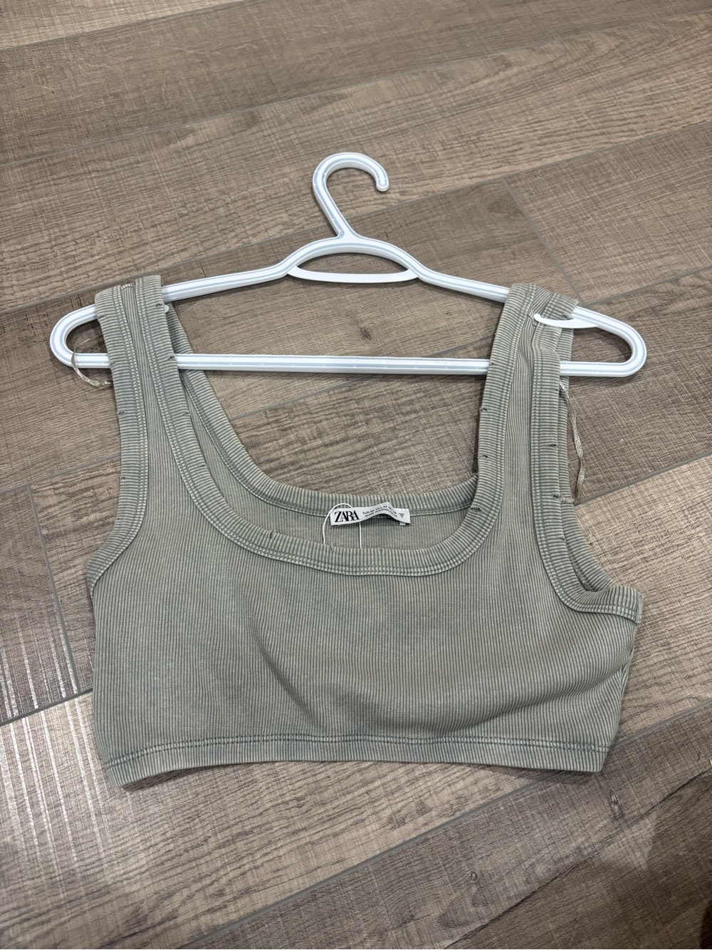 Zara Sage Ribbed Square-Neck Crop Tank - Picture 1 of 5